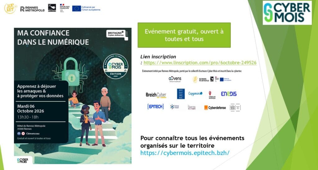 Affiche de l’événement « Ma confiance dans le numérique », organisé le 6 octobre 2026 à l’Hôtel de Rennes Métropole dans le cadre du Cybermois.