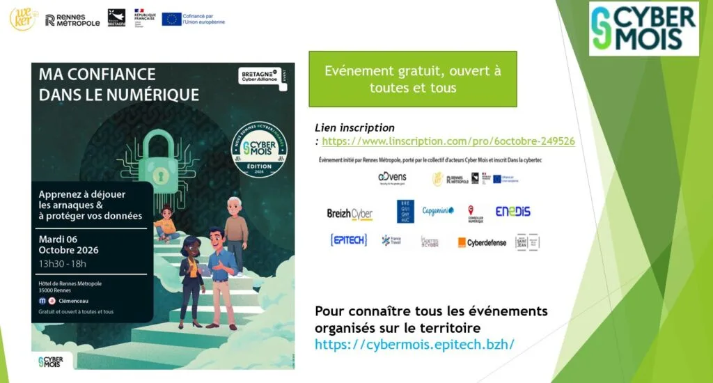 Affiche de l’événement « Ma confiance dans le numérique », organisé le 6 octobre 2026 à l’Hôtel de Rennes Métropole dans le cadre du Cybermois.